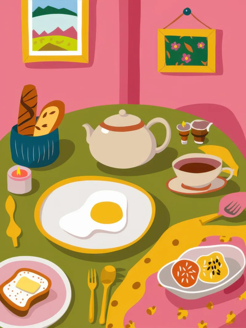 Accogliente colazione a letto poster con telaio in legno da Astra Mist