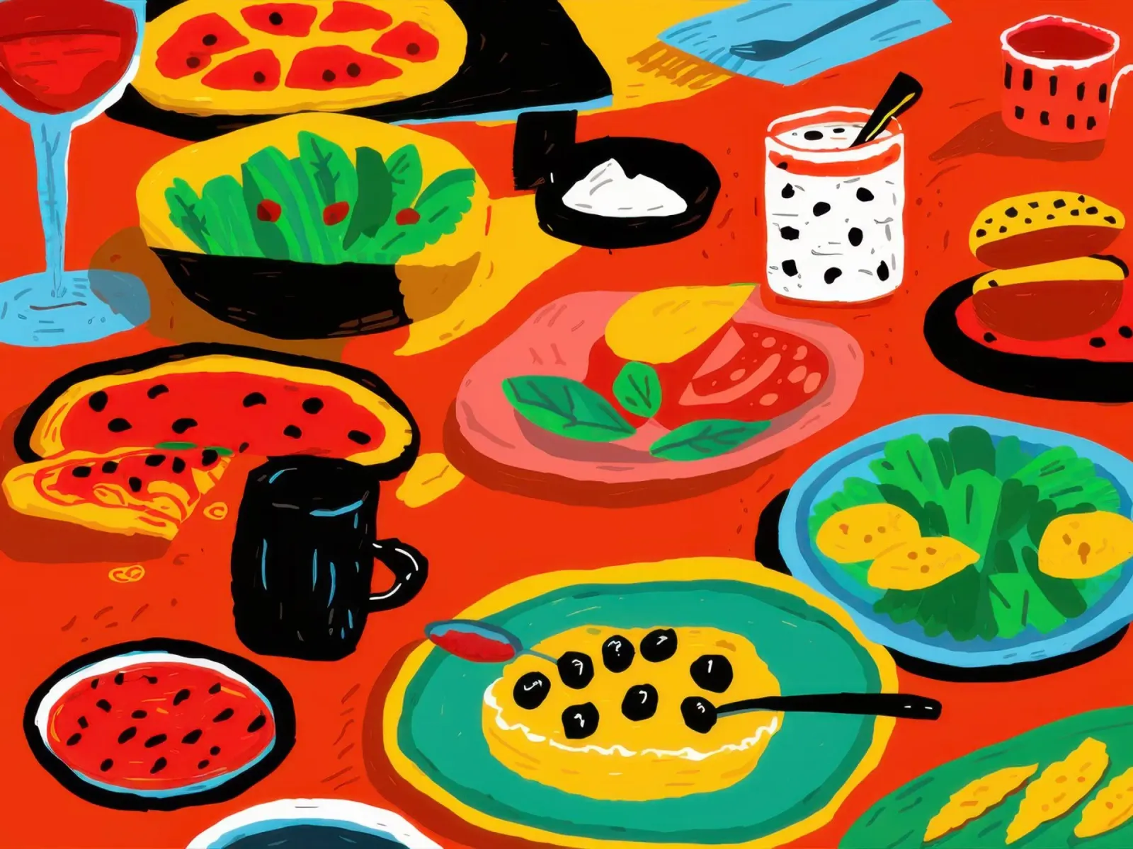 Diffusione di cibo per le feste poster con telaio in plastica da Lyra Glaze
