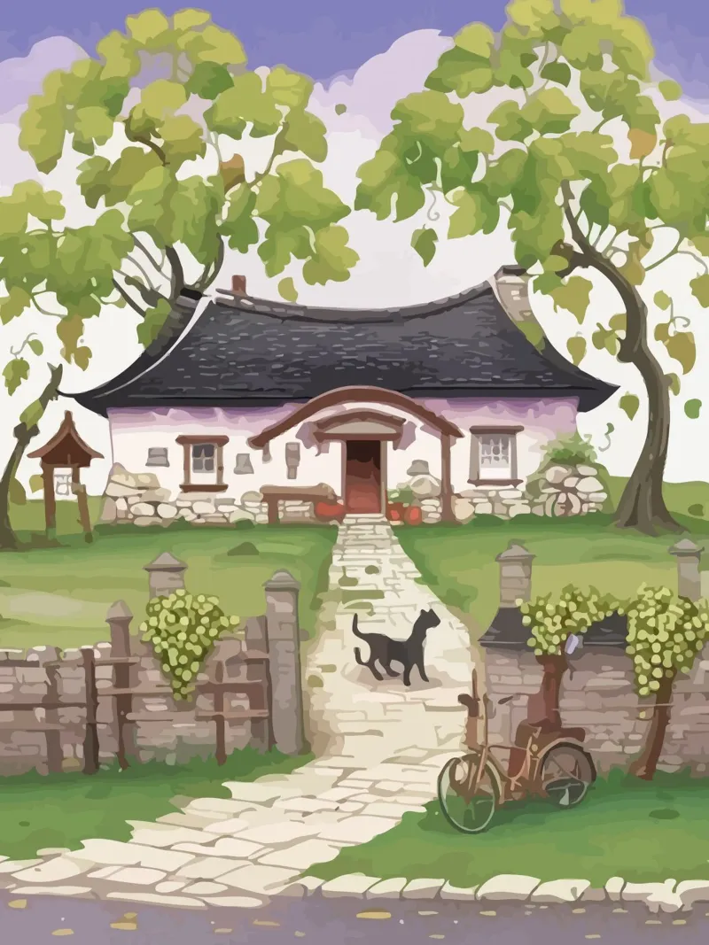 guard dog in front of the house poster con telaio in legno da Dumery Art