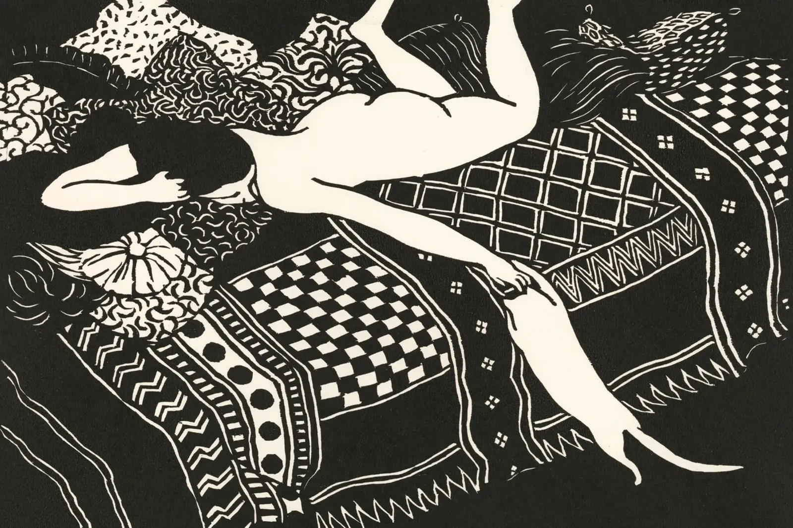 Naakte vrouw met kat, zwart-wit Vintage kunst canvas met Baklijst van Vibrant Vintage Prints
