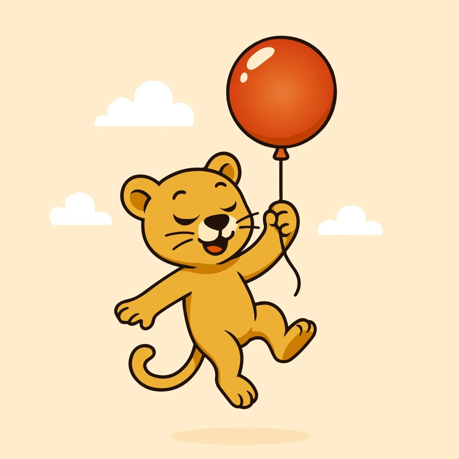 Un allegro leone con palloncino fluttua nell'aria poster con telaio in legno da namosh