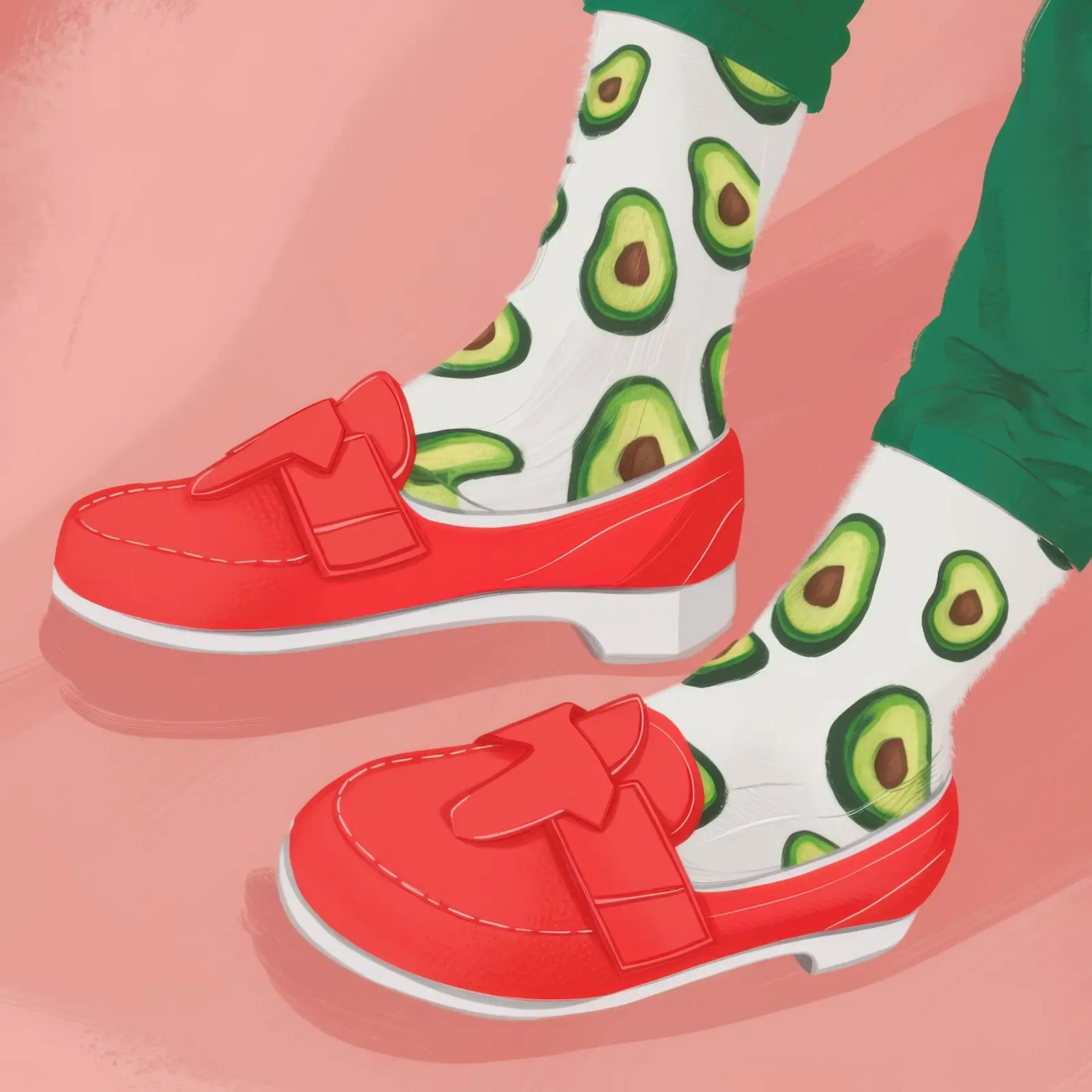Aguacate estilo calcetín lienzo con Marco flotante de Snow Mist
