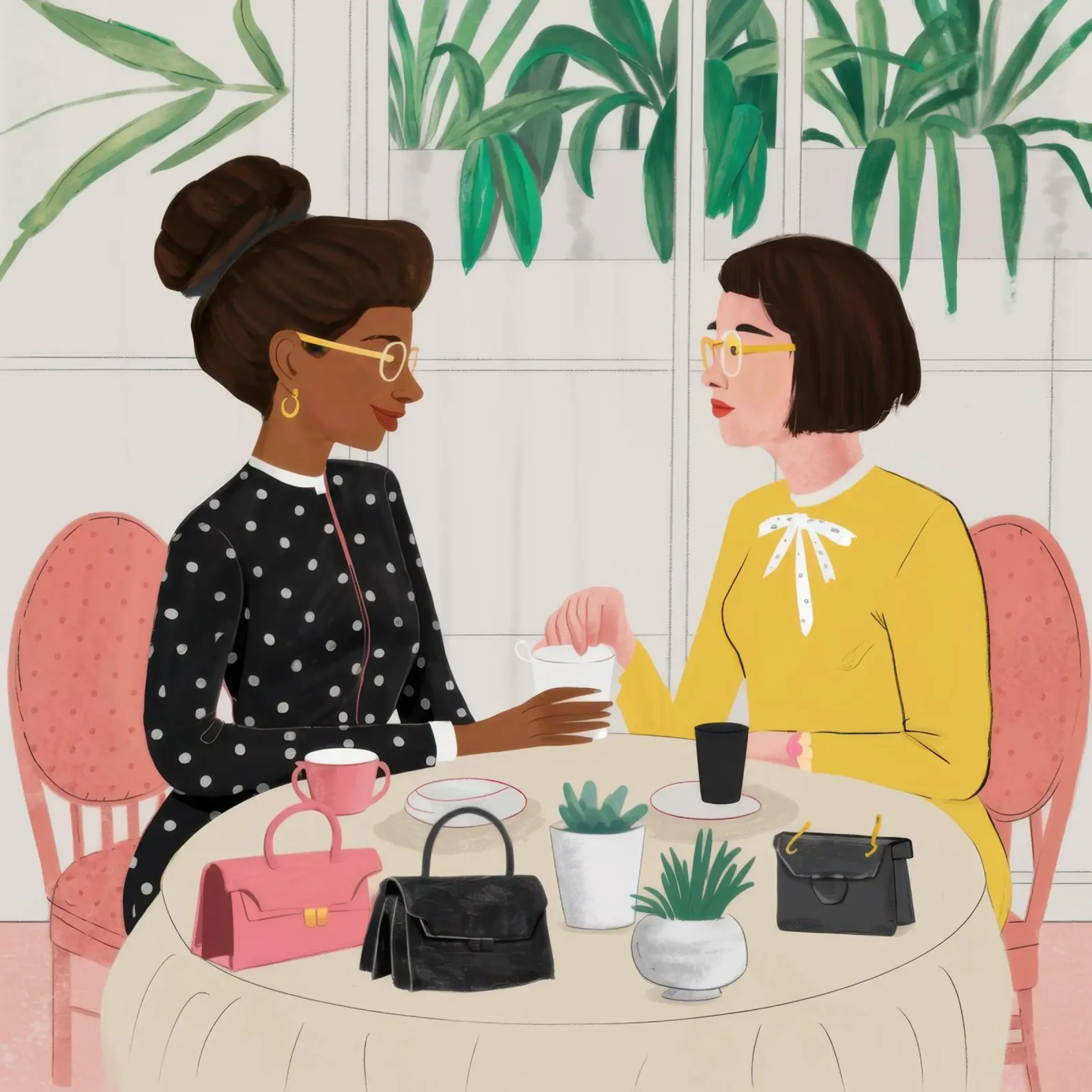 Conversazione in un caffè chic poster con telaio in legno da Scaller Stars