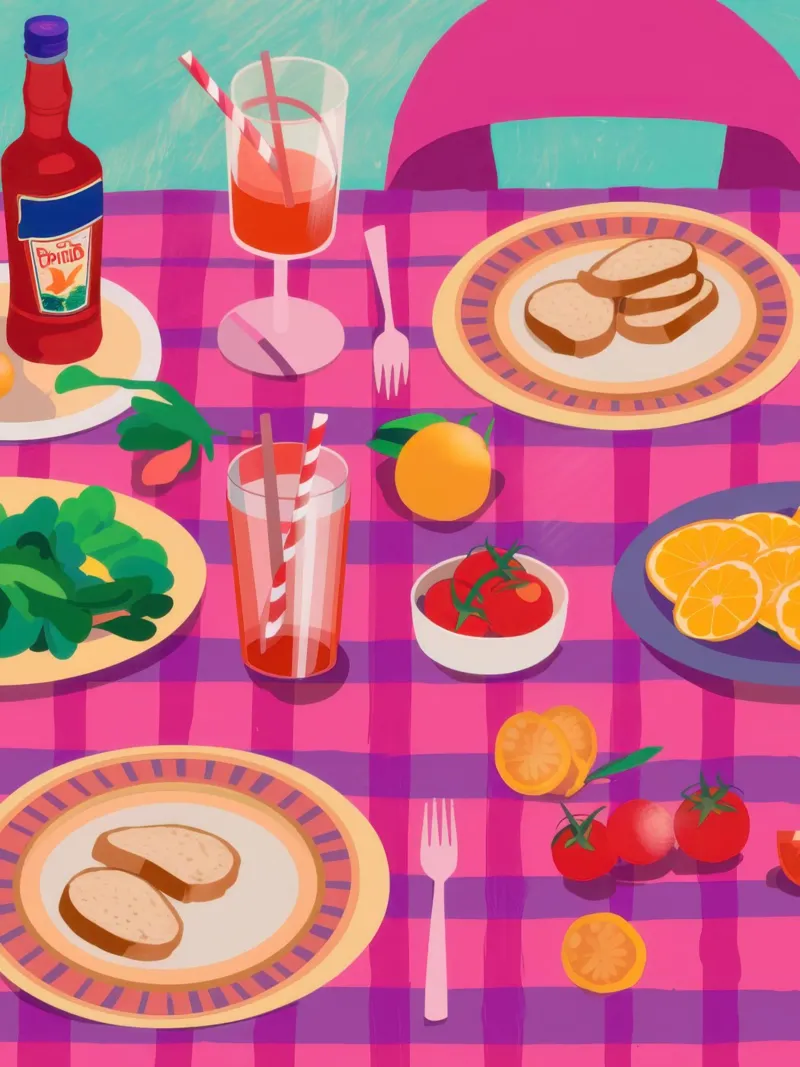 Pranzo a scacchi vivaci poster con telaio in legno da Nova Glaze