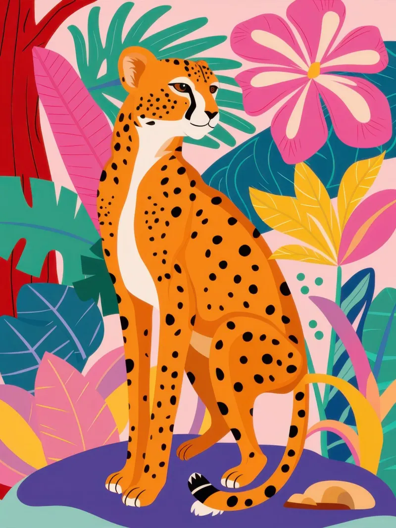 Chromatic Cheetah Repose canvas with Floater frame by Scaller Stars