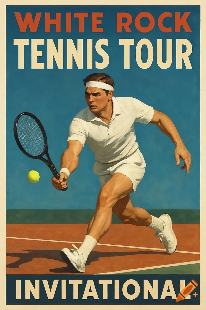 Poster d'epoca sul tennis che mostra un uomo che colpisce una palla poster con telaio in legno da aijanurmine