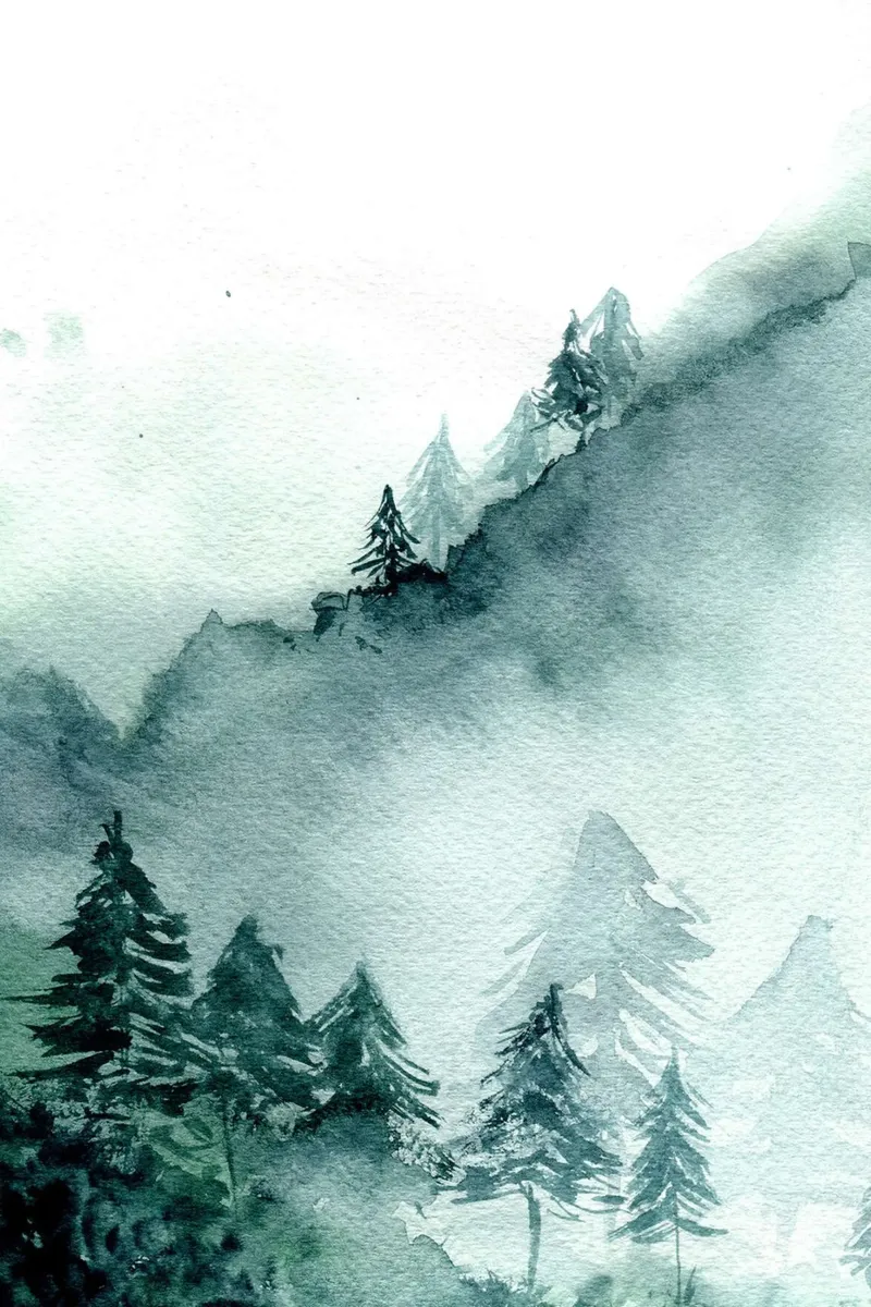 Foresta astratta in montagna poster con telaio in alluminio da June Jordan