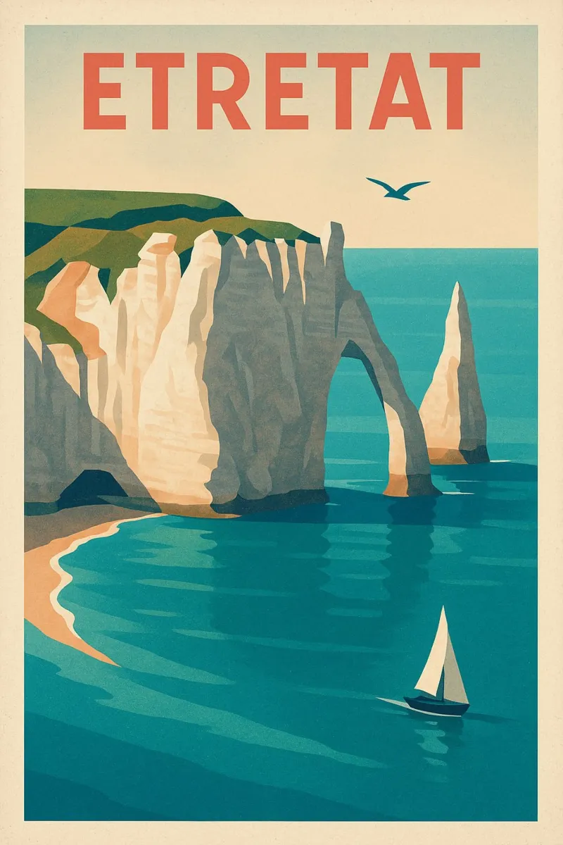 Poster d'epoca Étretat - Scogliere e mare di smeraldo poster con telaio in legno da JETLAG | affiches voyage