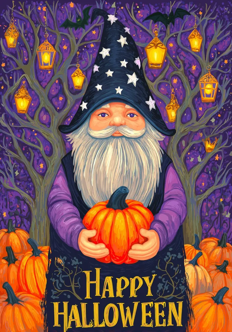 Mago e zucca di Halloween poster con telaio in plastica da Fleur de Lys