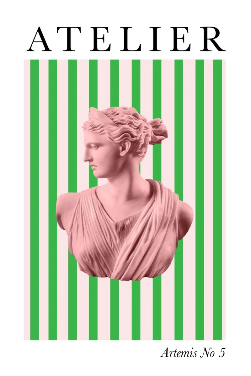 Pink and Greed Striped Goddess poster con telaio in plastica da GraceDigitalArtCo