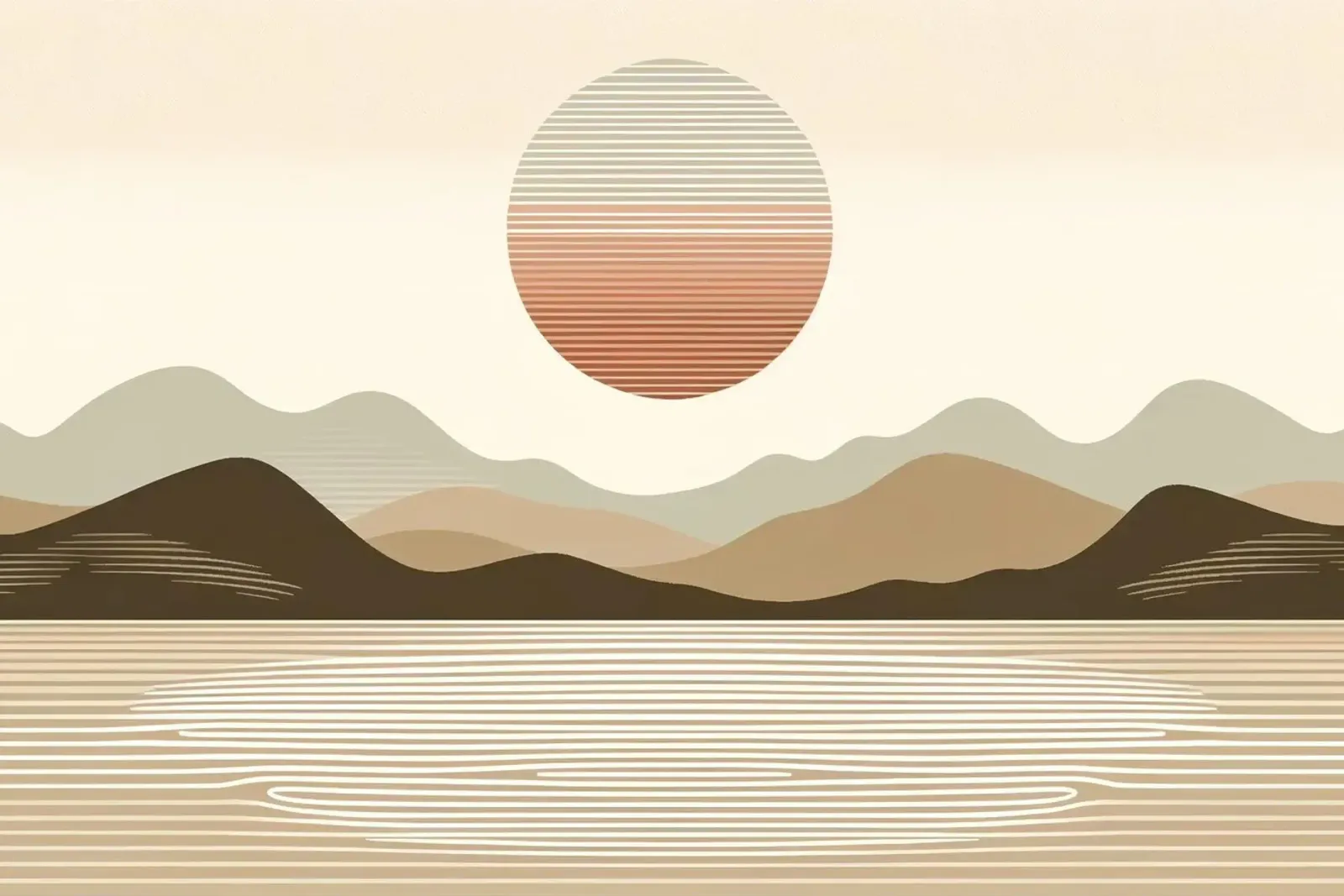Minimalistisch zonlandschap canvas met Baklijst van Chromatic Fusion Studio