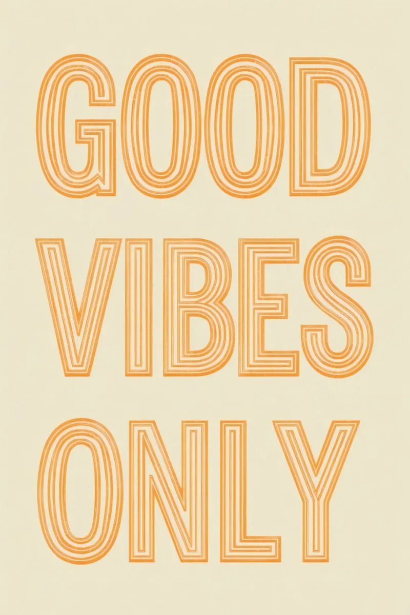 Grafica Good Vibes solo in arancione poster con telaio in alluminio da DesignDoodle