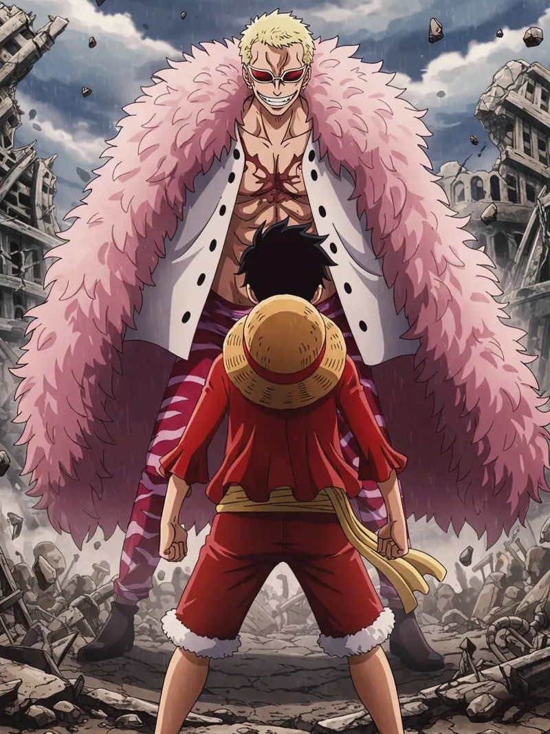 Monkey D Luffy Vs Donquixote Doflamingo poster con telaio in legno da Musadad Shop