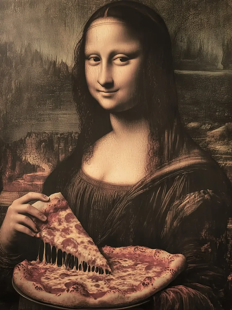 Mona lisa Pizza poster con telaio in alluminio da Musadad Shop