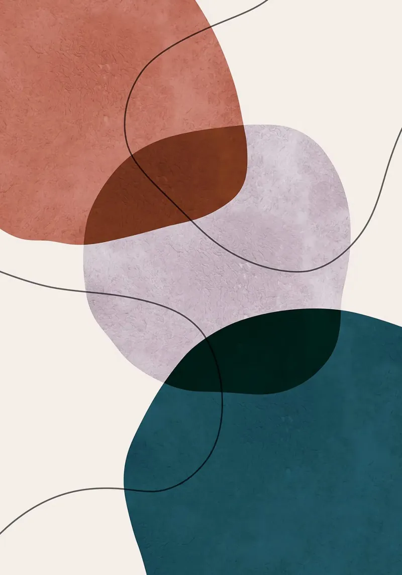 forme astratte sovrapposte forme geometriche linee curve poster con telaio in legno da Patrick M Gerber