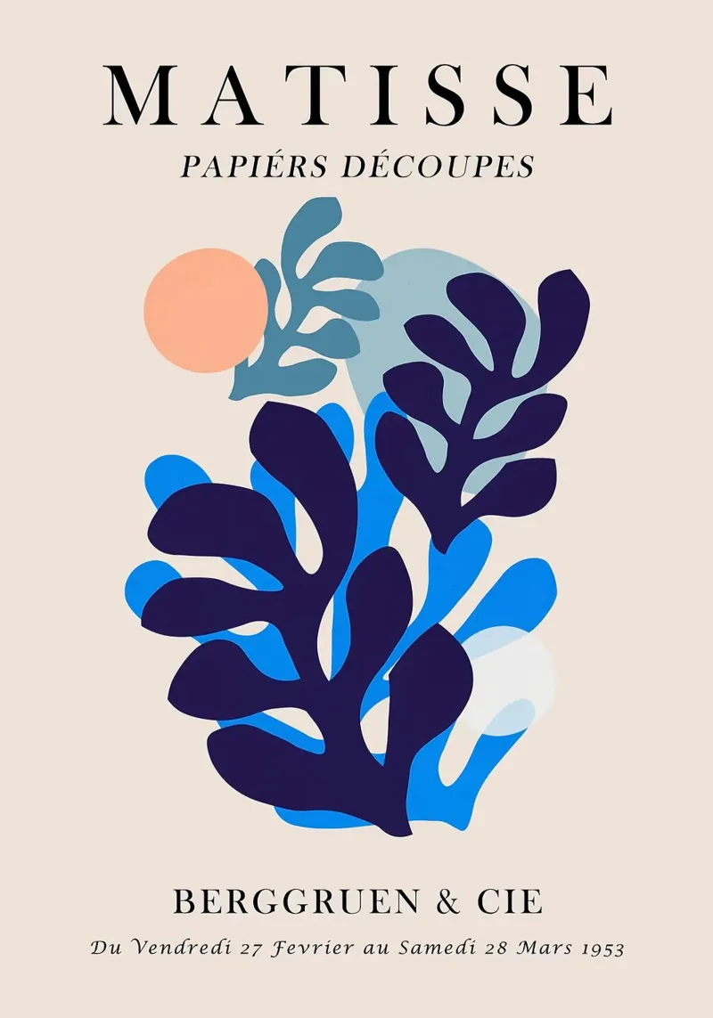 matisse cut-outs poster mostra foglie foglie blu abstra poster con telaio in plastica da Patrick M Gerber
