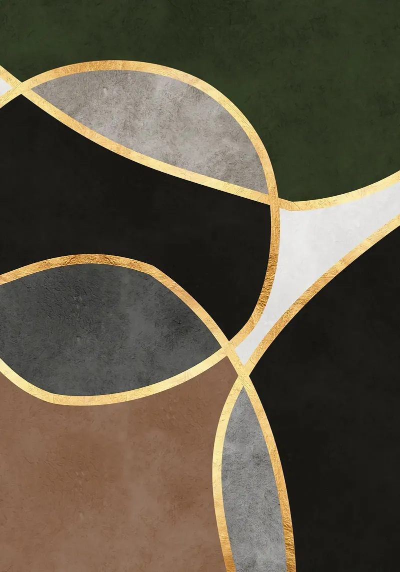 geometric shapes abstract pattern gold accents ovals canvas with Floater frame by Patrick M Gerber