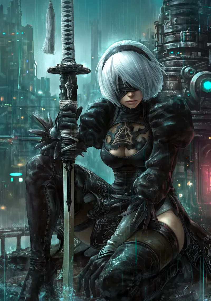 2B Nier Automata poster con telaio in alluminio da Fleur de Lys