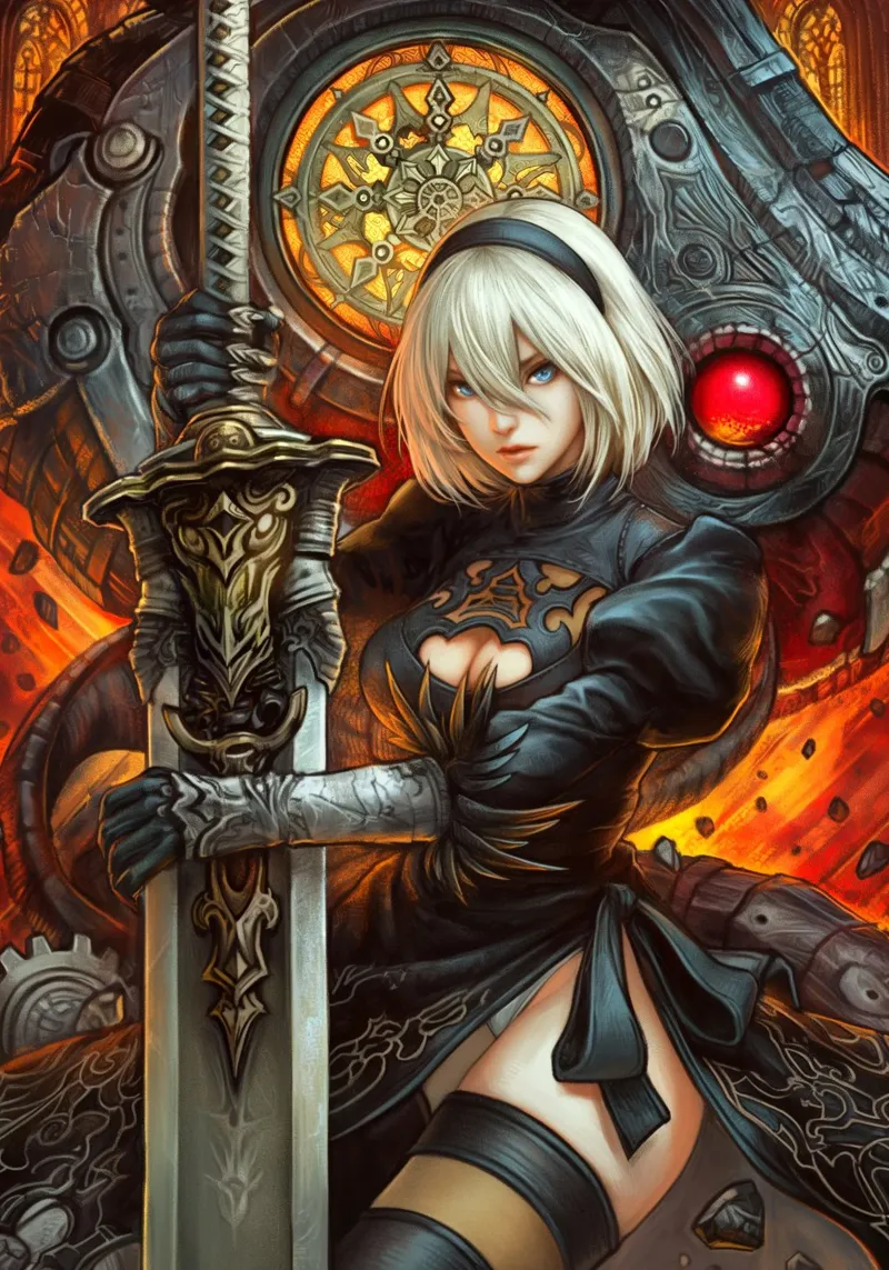 2B Nier Automata poster con telaio in alluminio da Fleur de Lys