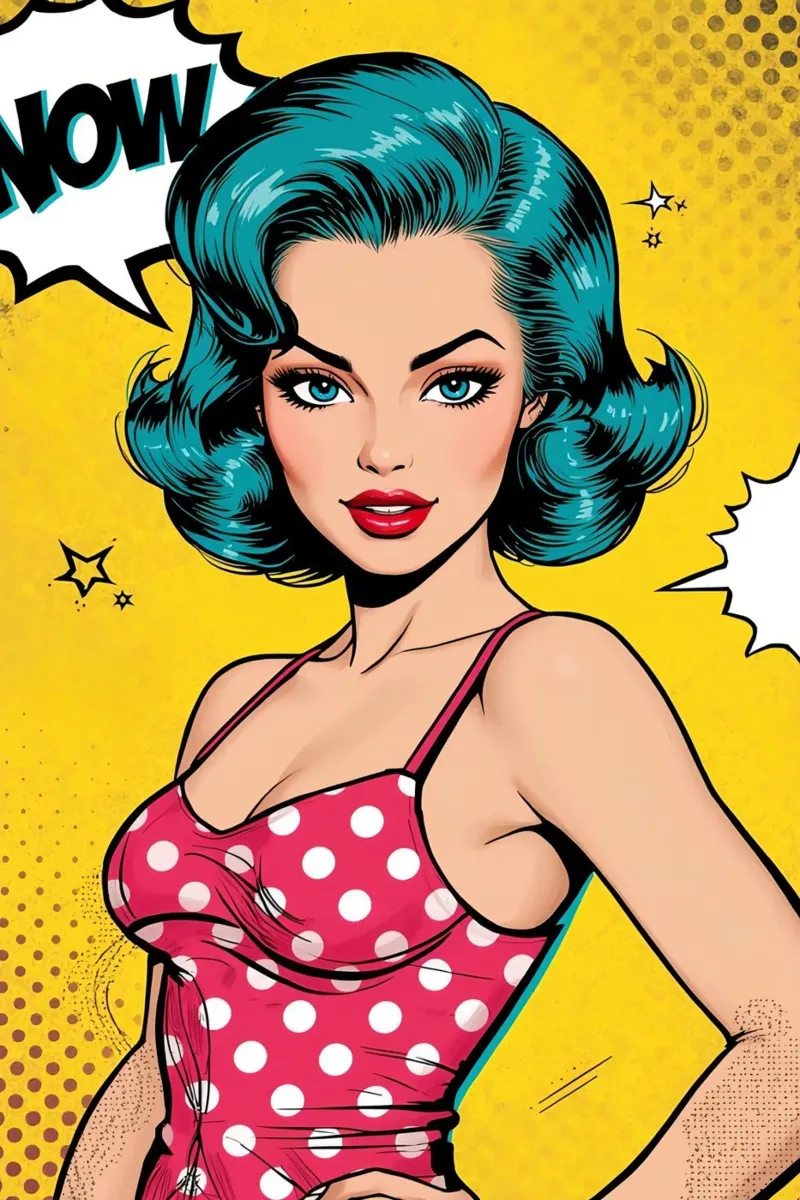 Woman Portrait in Pop Art Style with Speech Bubble canvas with Floater frame by DesignDoodle