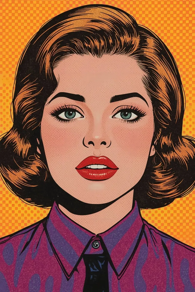 Donna in tailleur Ritratto in stile Pop Art poster con telaio in plastica da DesignDoodle