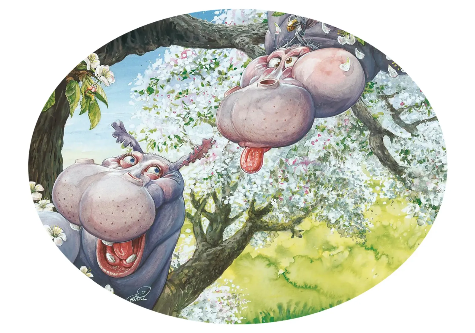 HIPPOS IN THE CHERRY TREE poster con telaio in plastica da Vintage Van Gogh
