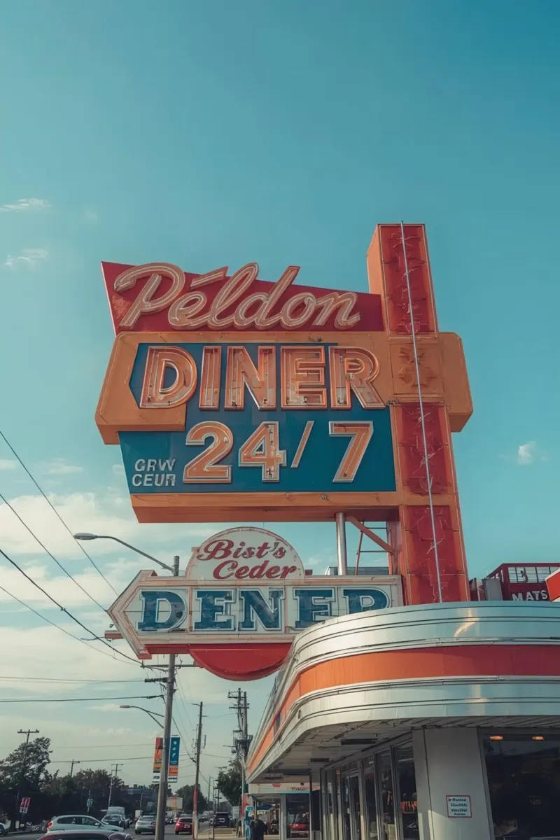 Bâtiment et signalisation extérieure d'un restaurant d'époque toile avec Caisse américaine de DesignDoodle