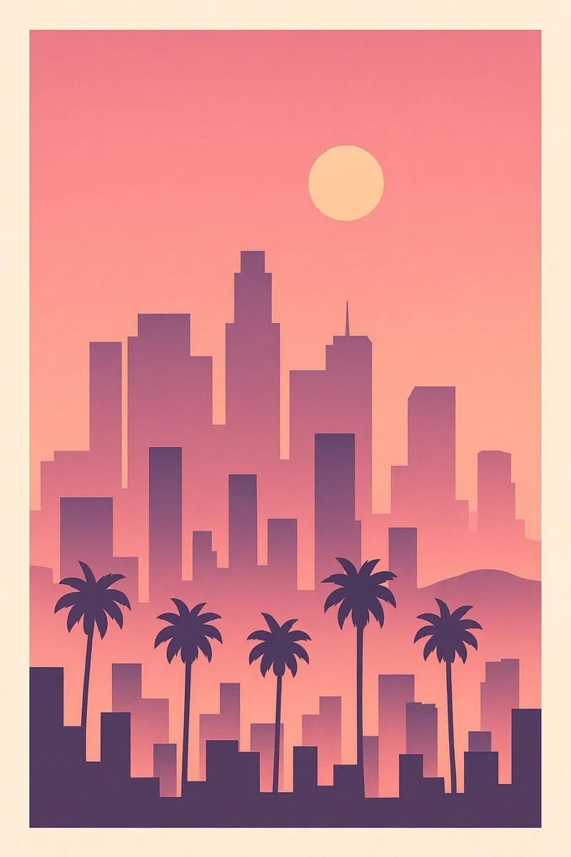 Affiche Los Angeles - Skyline et Palmiers poster con telaio in legno da JETLAG | affiches voyage