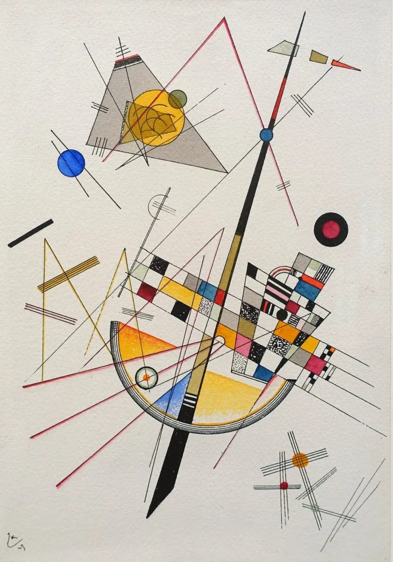 Wassily Kandinsky - Fijne spanning - Abstracte kunst poster met houten frame van Aesthetic Muse