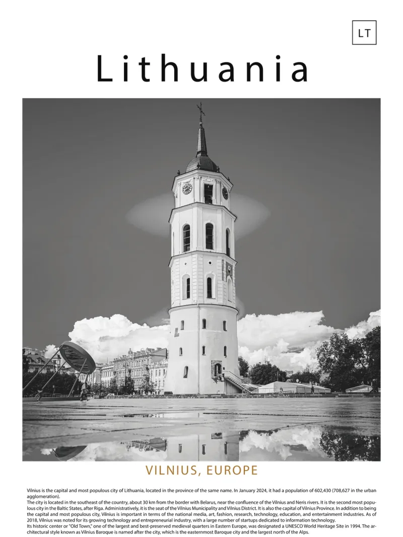 Wall art from Vilnius, Lithuania, Europe canvas with Floater frame by ✈ world in frame