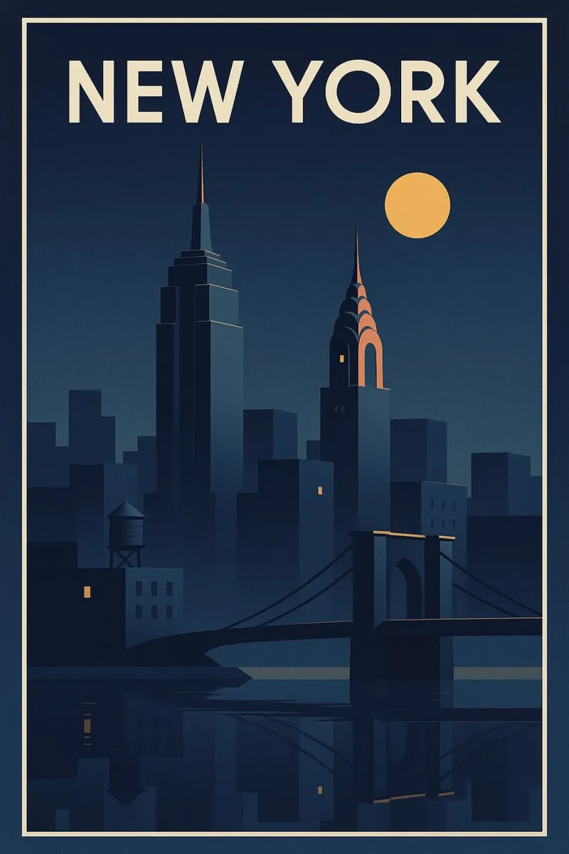Poster di New York - Skyline e ponte di Brooklyn poster con telaio in alluminio da JETLAG | affiches voyage