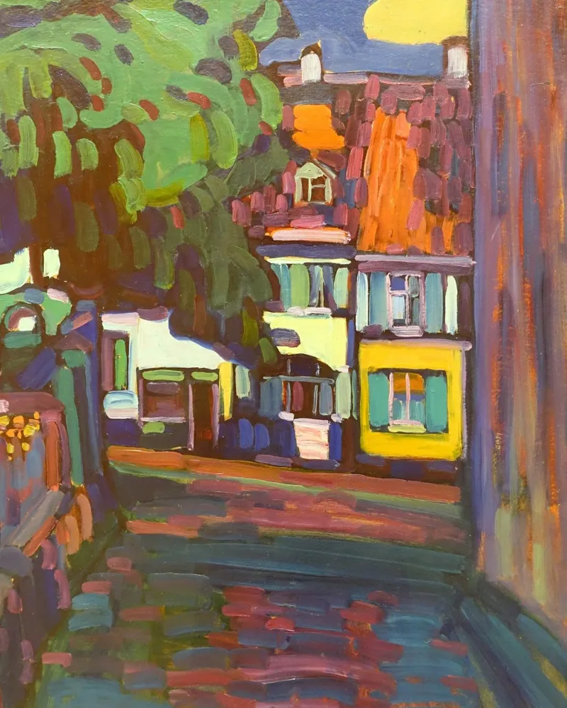 Wassily Kandinsky - Le case di Murnau a Obermarkt - Arte astratta poster con telaio in alluminio da Aesthetic Muse