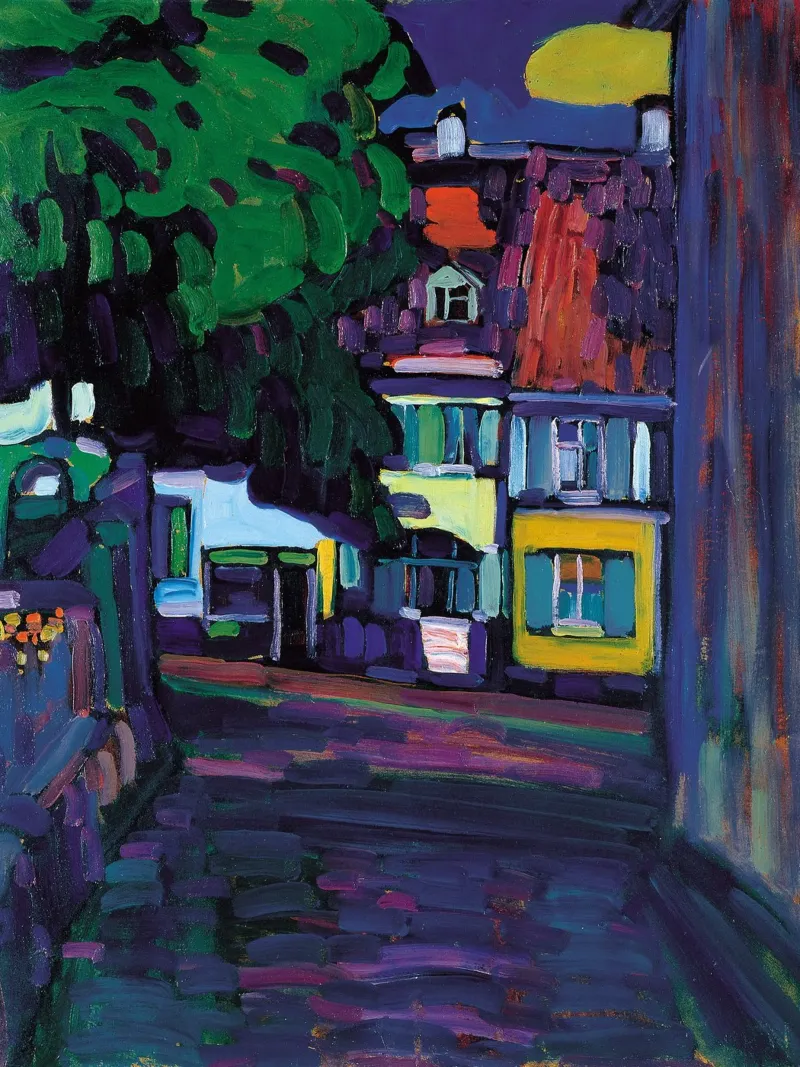 Wassily Kandinsky - Murnau Huizen in Obermarkt - Abstracte kunst poster met aluminium frame van Aesthetic Muse