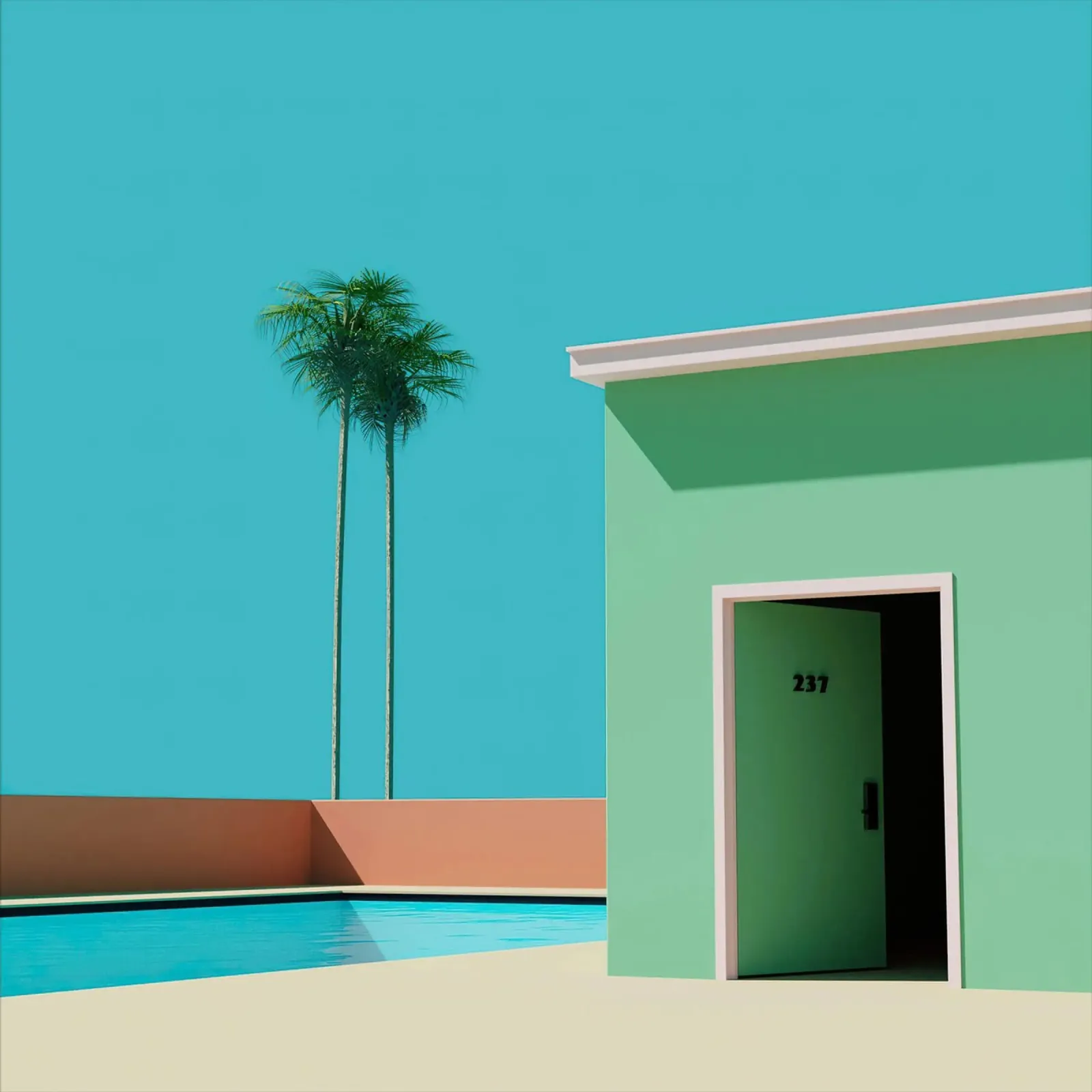 Liminal Palm Green Pool House tela con Cornice a cassetta da Leonard Barreiro