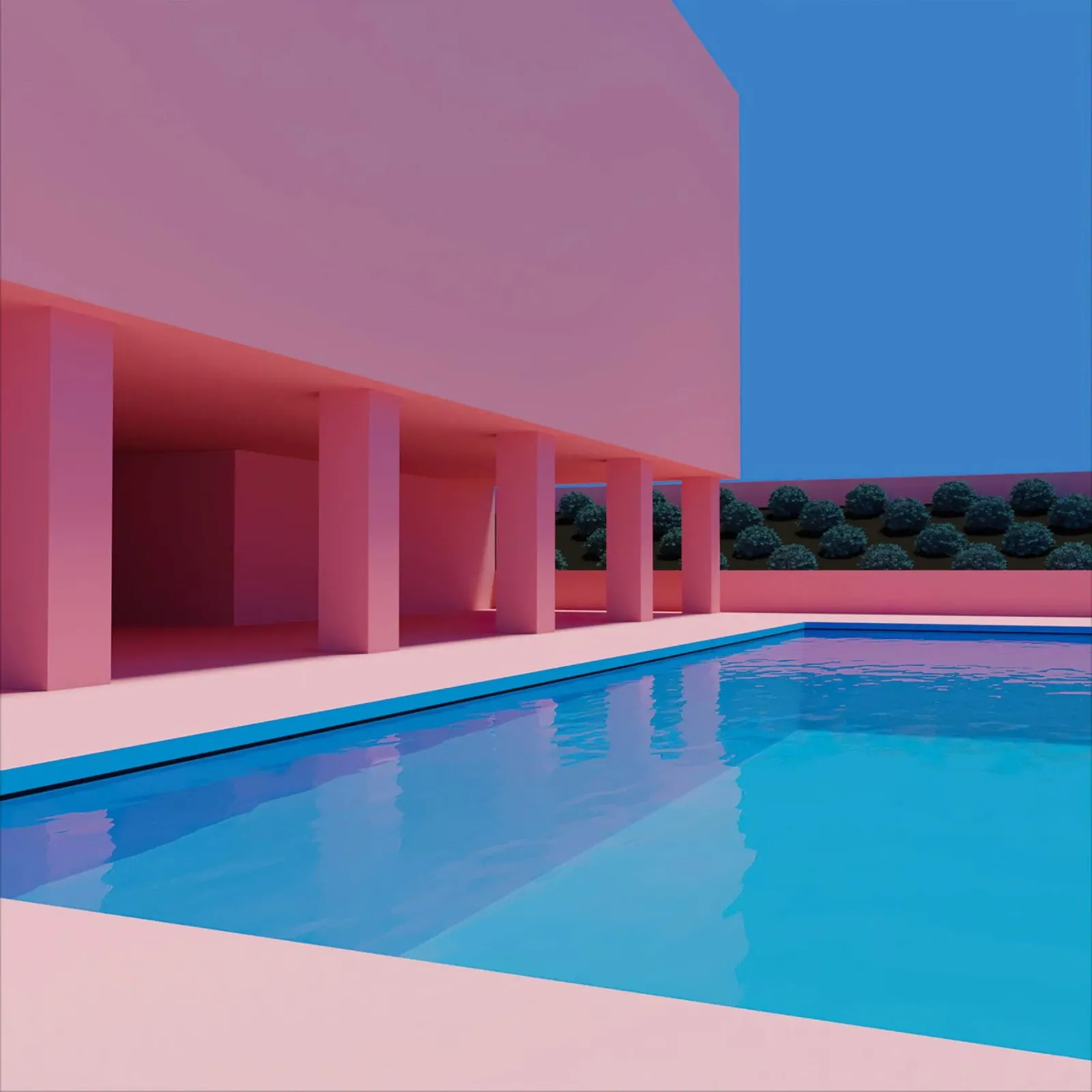 Liminal Pool Pink Building poster con telaio in plastica da Leonard Barreiro