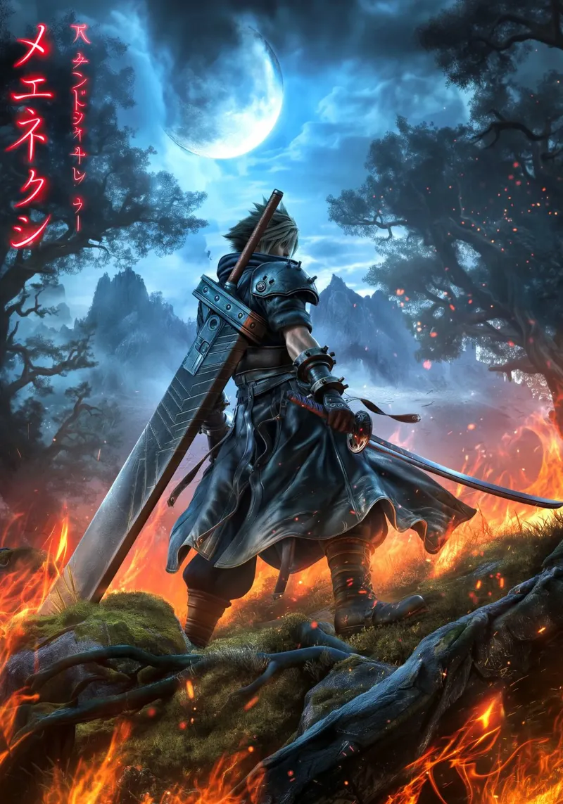 FFVII FF7 Cloud Strife Final Fantasy poster con telaio in alluminio da Fleur de Lys