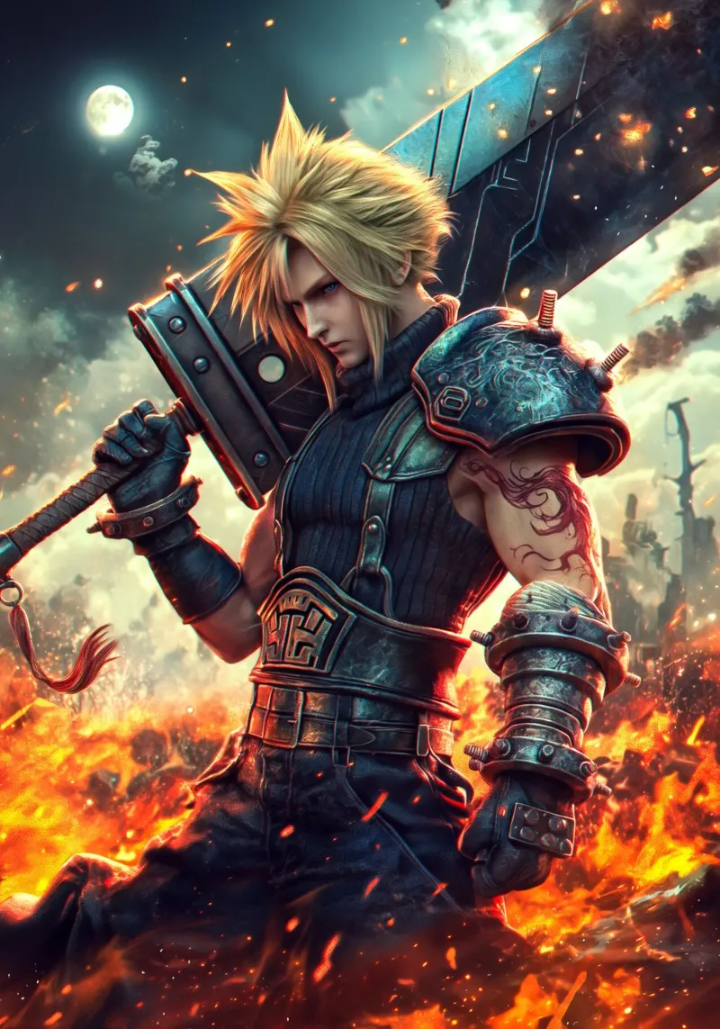 FFVII FF7 Cloud Strife Final Fantasy poster con telaio in alluminio da Fleur de Lys