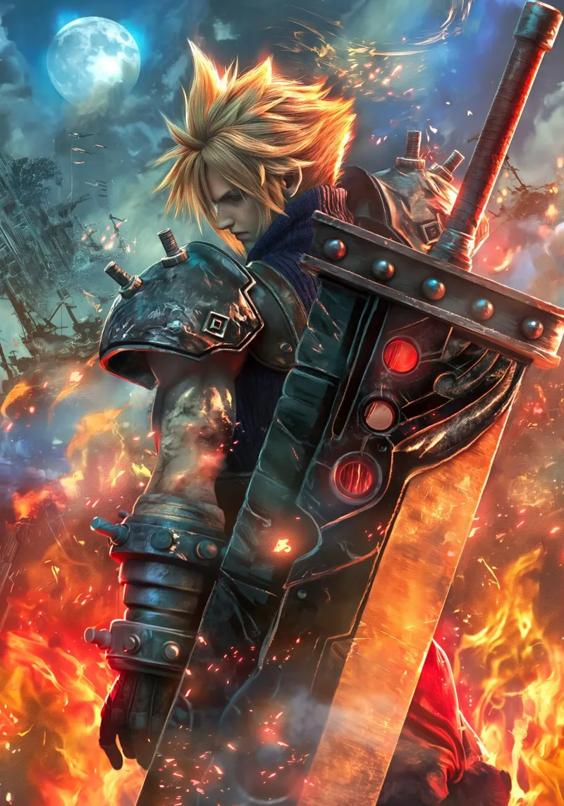 FFVII FF7 Cloud Strife Final Fantasy poster con telaio in legno da Fleur de Lys