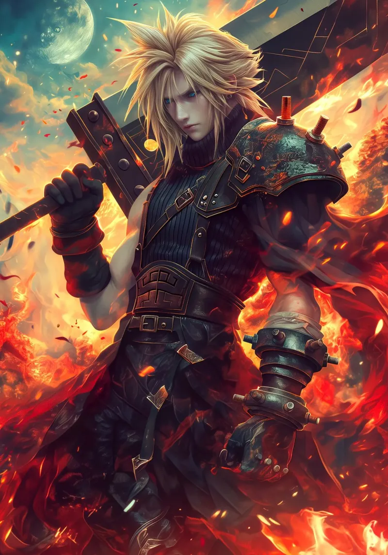 FFVII FF7 Cloud Strife Final Fantasy poster con telaio in alluminio da Fleur de Lys