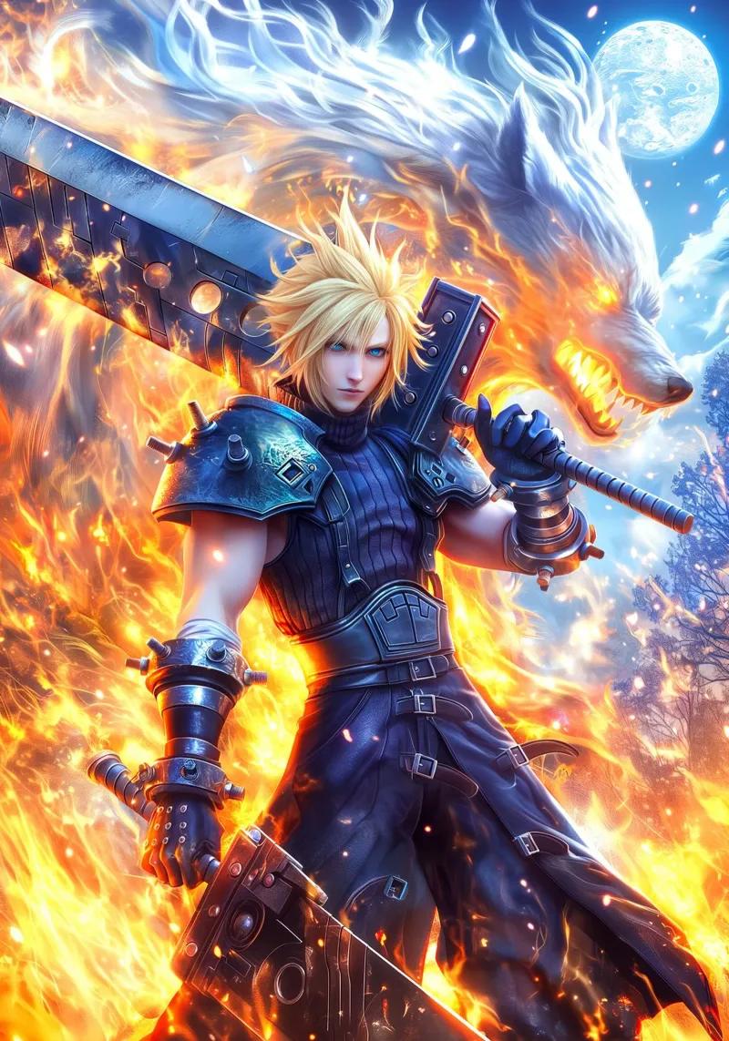 FF7 Cloud Strife Final Fantasy canvas met Baklijst van Stellar Creative