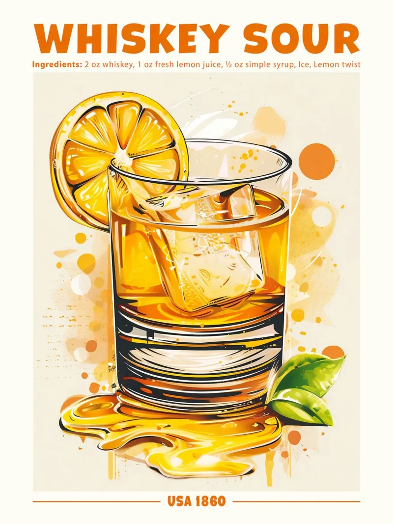 Whiskey Sour, USA 1860 poster con telaio in alluminio da janetlynn