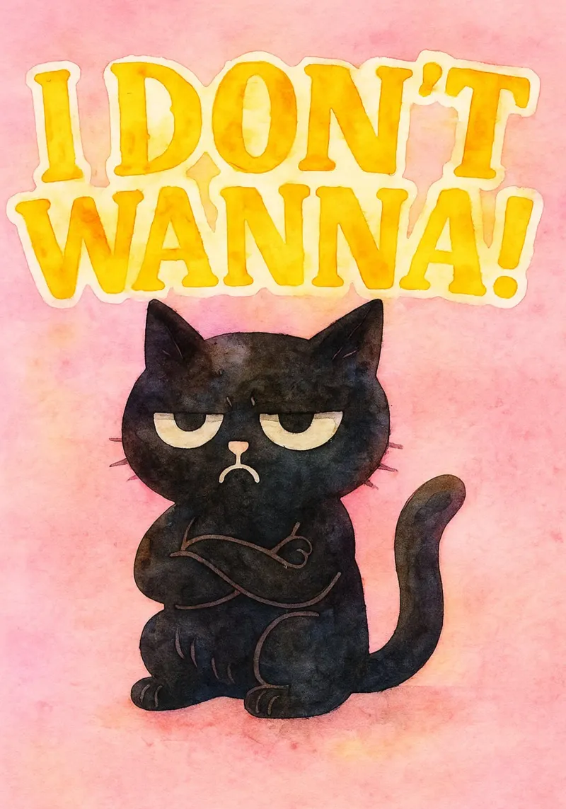 i dont wanna funny cat parody drawing canvas with Floater frame by hexis