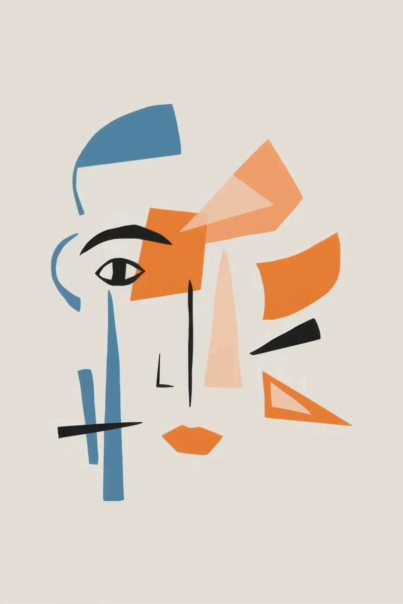 Minimalistische gezichtsdeconstructie canvas met Baklijst van Snow Mist