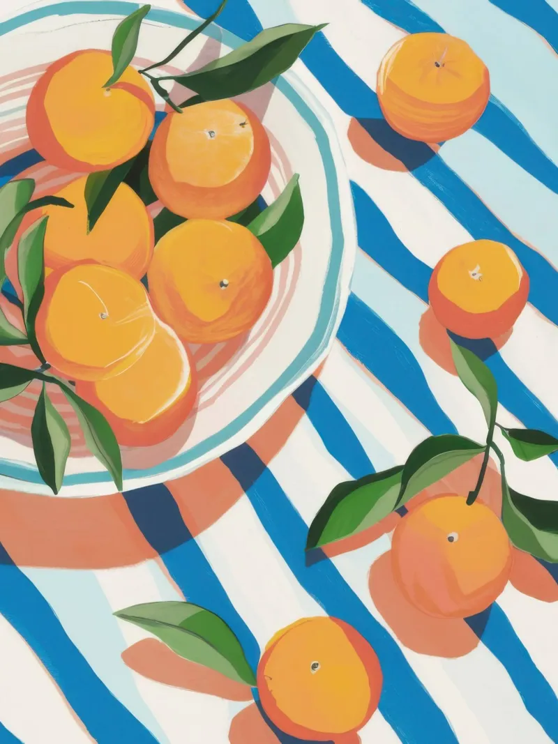 Oranges on Stripes canvas with Floater frame by Astra Mist