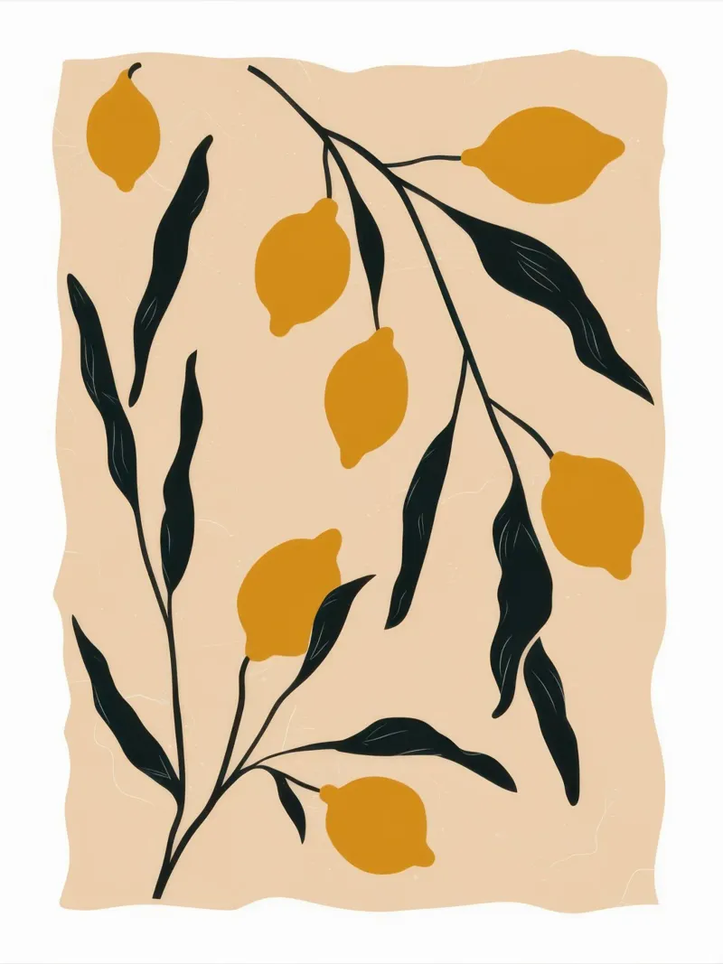 Minimalist Lemon Branch canvas with Floater frame by Lyra Glaze