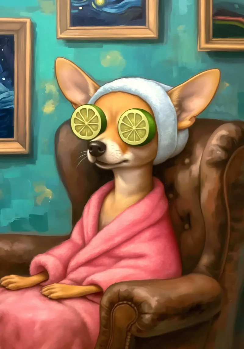 Giornata Spa per cani Chihuahua poster con telaio in alluminio da Fleur de Lys