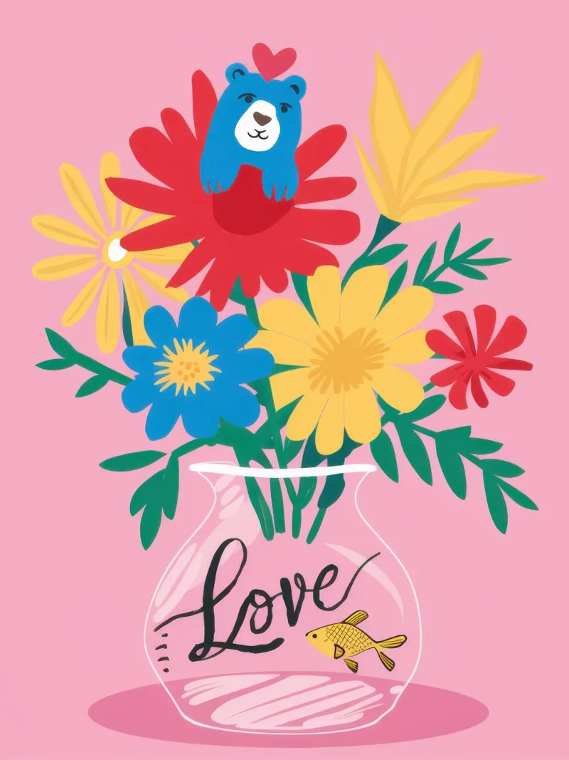 Bouquet d'amore con dedica tela con Cornice a cassetta da Bara Suara