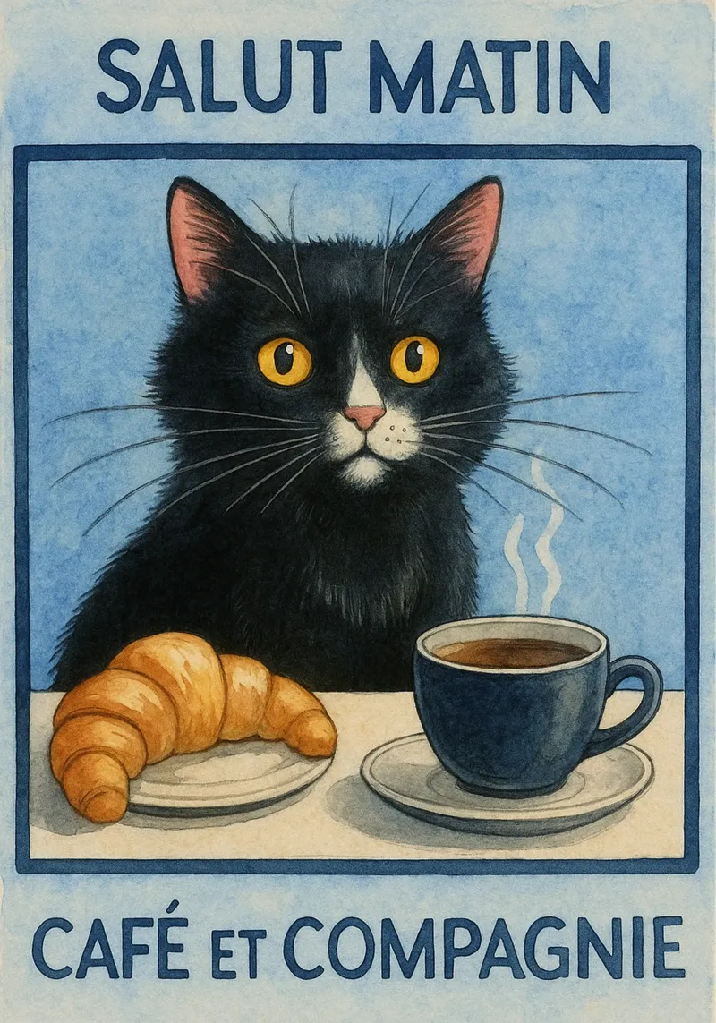 caffè mattutino e gatto in compagnia poster da hexis