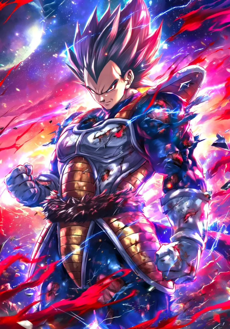 Super Saiyan Prinz Vegeta Dragon Ball Poster mit Holzrahmen von Stellar Creative