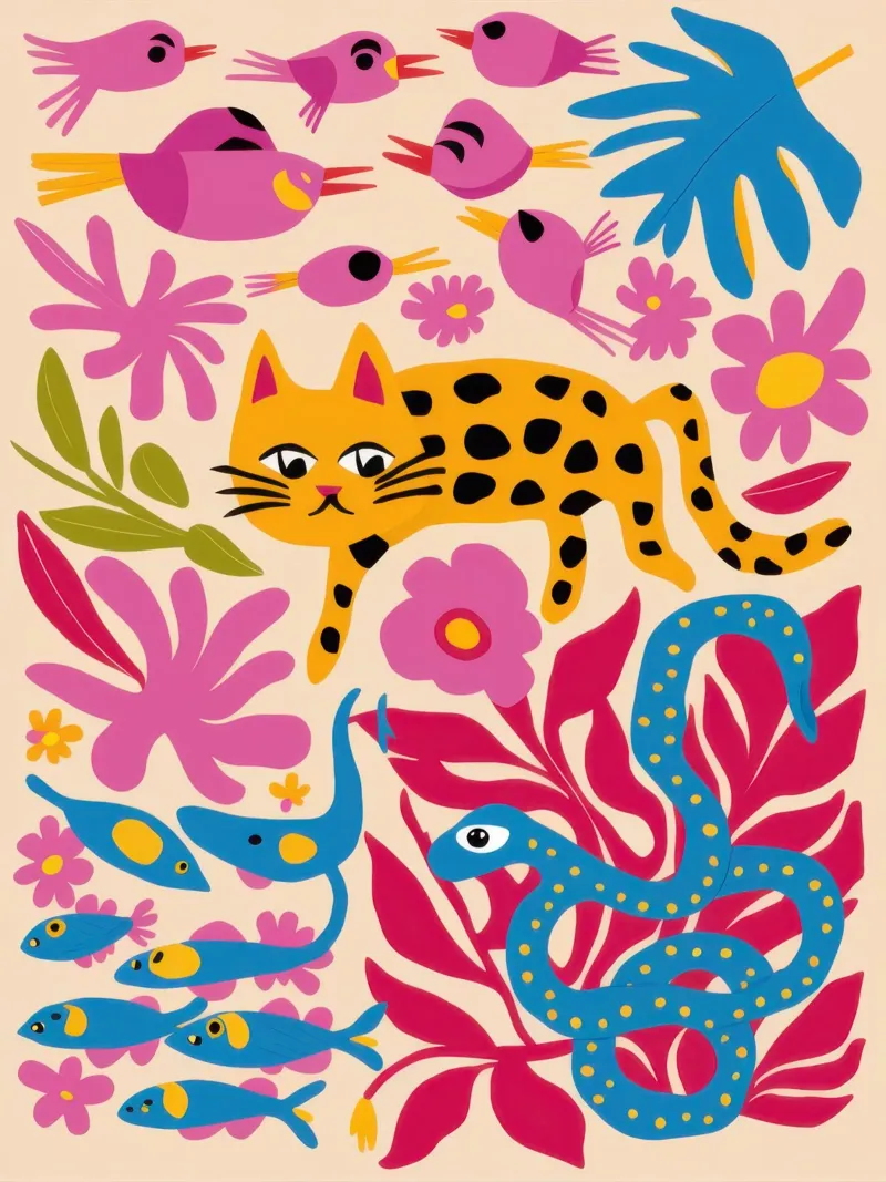 Chromatic Leopard Lounge canvas with Floater frame by Bara Suara
